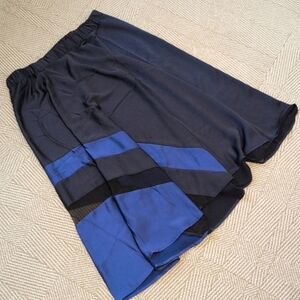 Roaman's Navy Blue Black Mesh Midi A-Line Full Skirt Elastic Waist Sz 16w